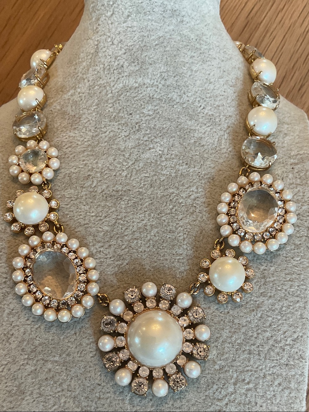 Kate Spade Gold Plated Luminous Faux Pearl Crystal Cluster Collar Necklace.